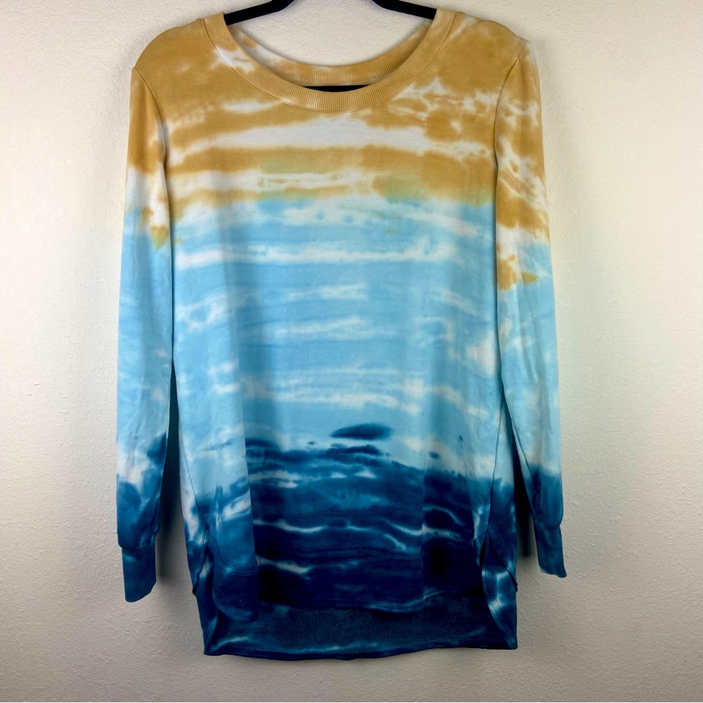 Te Verde Women‎ Watercolor Long Sleeve Multicolor Pullover Sweater Large